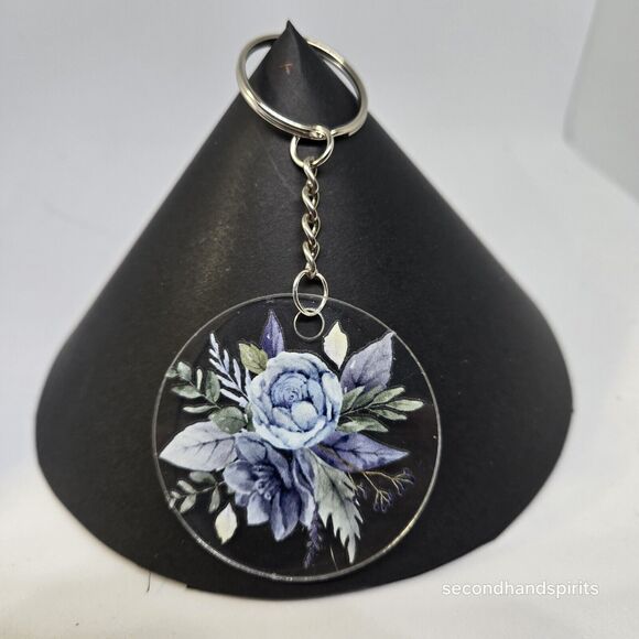 Coastal Grandmother Blue Rose Design Keychain -small - Picture 1 of 4